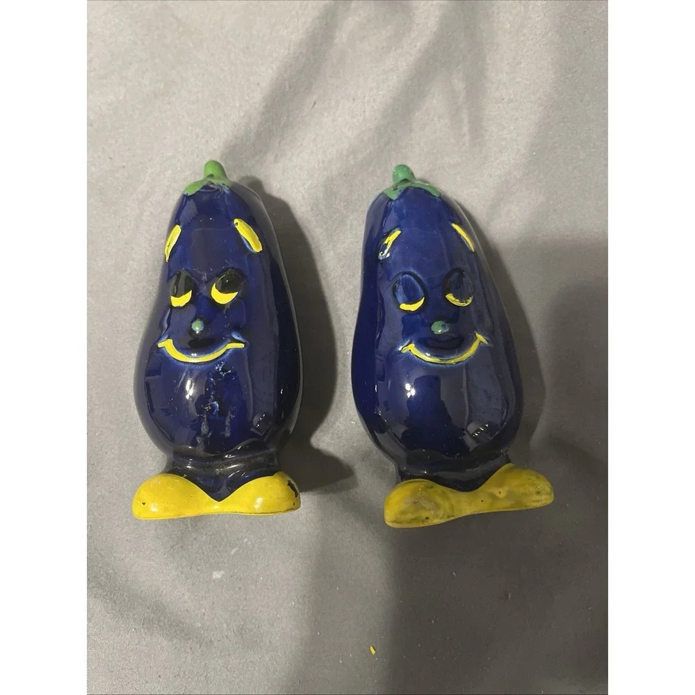 Vintage Eggplant Anthropomorphic Japan Salt And Pepper Shaker Set